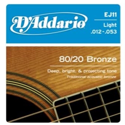 D'Addario EJ11 80/20 Bronze Acoustic Guitar Strings, Light, 12-53